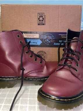 Burgundy Doc Marten Combat Boots